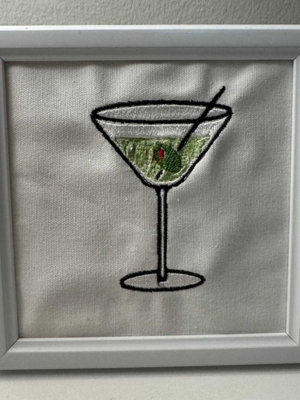 Handmade Martini Glass Embroidered Picture Frame Decor | Bar Cocktail Wall Art